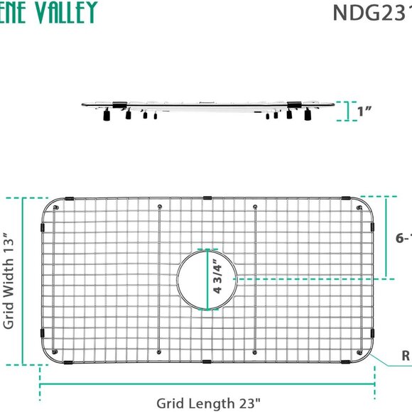 Serene Valley NDG2313C Sink Grid Centered Drain 13"D x 23"W x 1"H Stainless NEW - Picture 1 of 14